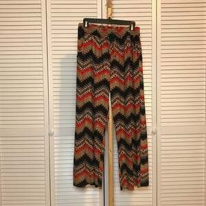 ShoSho Chevron Wide Leg Palazzo Pants Womens 3XL 70s Retro Boho Flowy Pull On